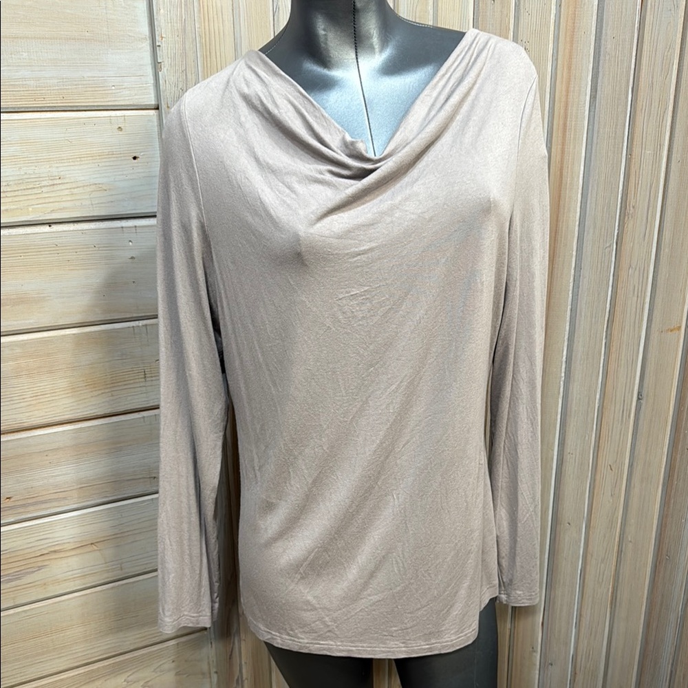 Taupe Draped Neck Long Sleeve Tunic